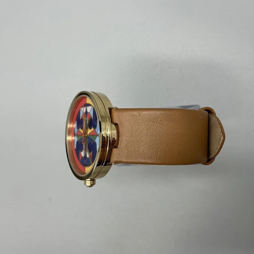Tory Burch TBW4040 Womens Watch 36mm Multicolor Dial Gold Brown Leather New Batt